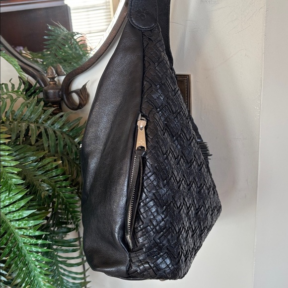 Patricia Nash Black Leather Braided Stitch Marcellina Hobo Bag Tassel Purse - Picture 10 of 16